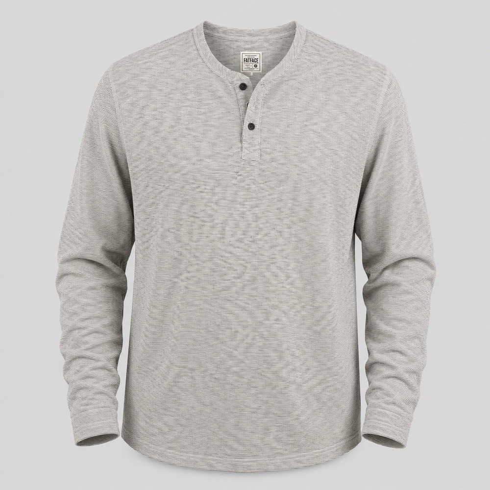 Fat Face Grey Waffle Henley Pullover Men's 2XL Regular Long Sleeve‎ Stretch